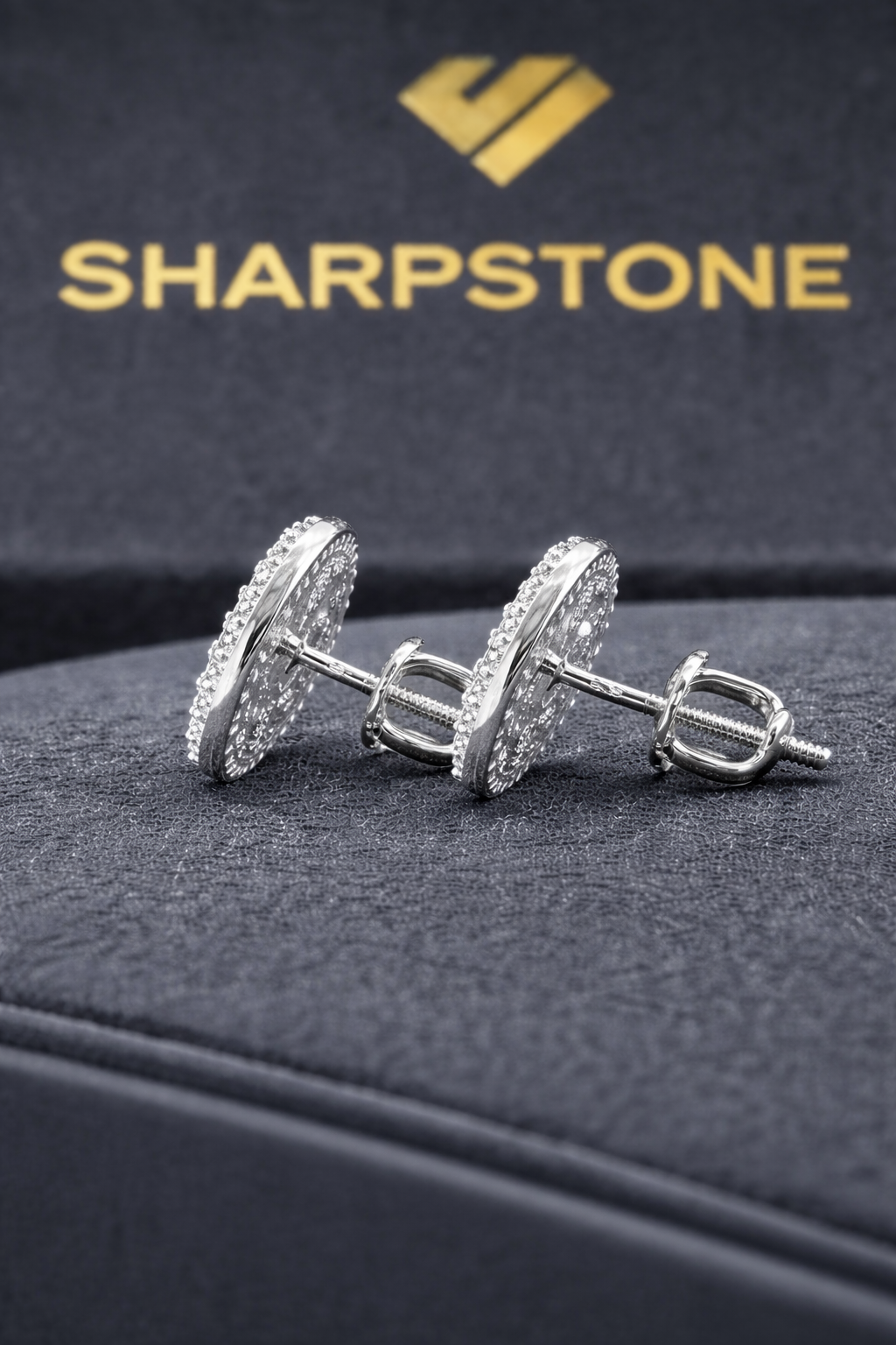 Bitcoin Sterling Silver Earring with Moissanite Stones Side