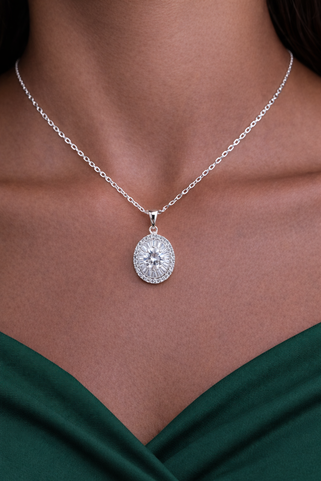 Cerina Sterling Silver Necklace with Moissanite Stone Model