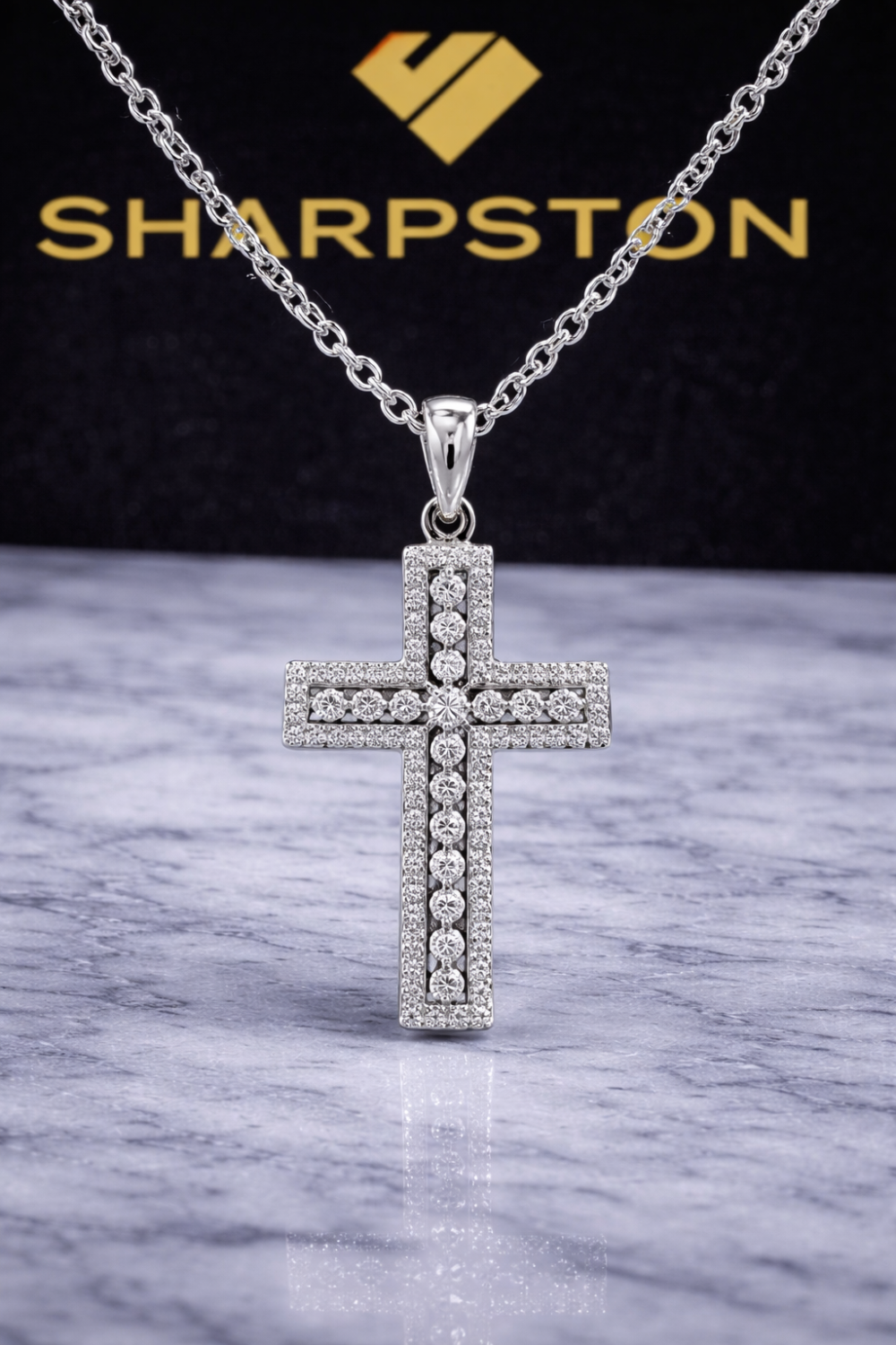 Chester Sterling Silver Necklace with Moissanite Stone Front