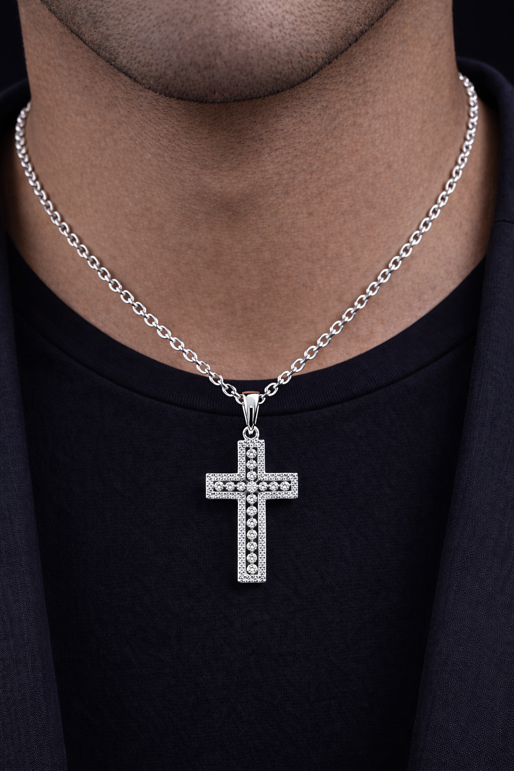 Chester Sterling Silver Necklace with Moissanite Stone Model