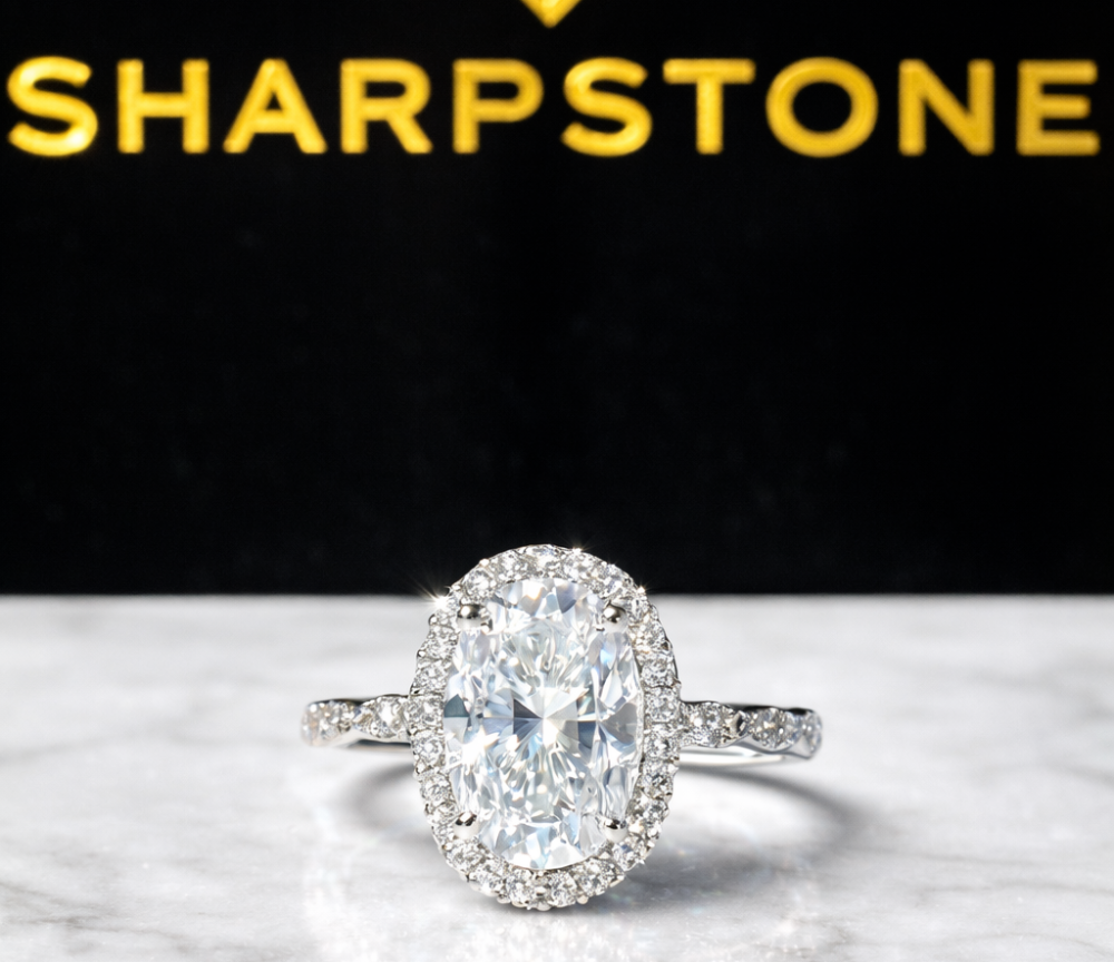 Gwen Sterling Silver Engagement Ring with Moissanite Stone Front