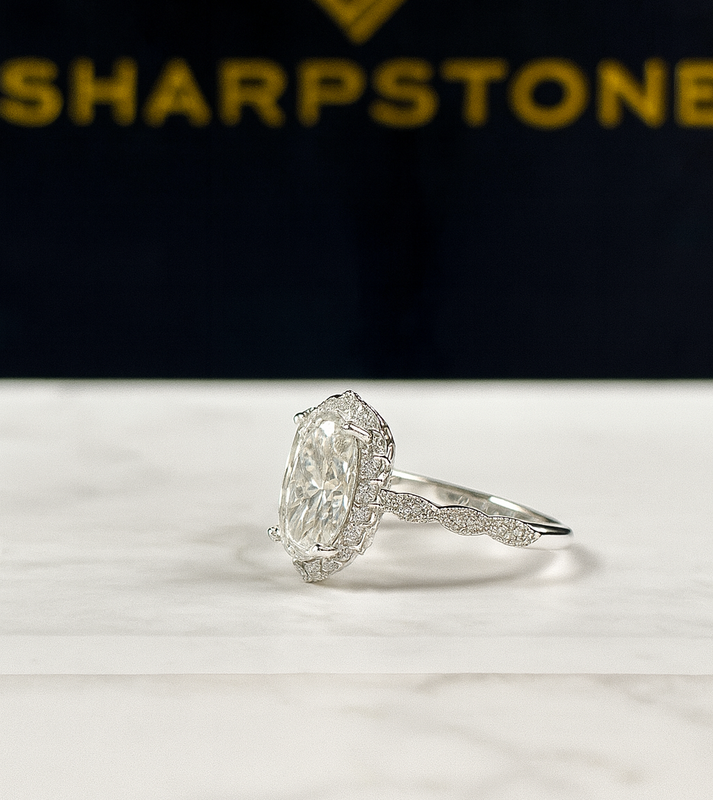 Gwen Sterling Silver Engagement Ring with Moissanite Stone Side