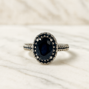 Juana Black Sterling Silver Engagement Ring with Cubic Zirconia Stone