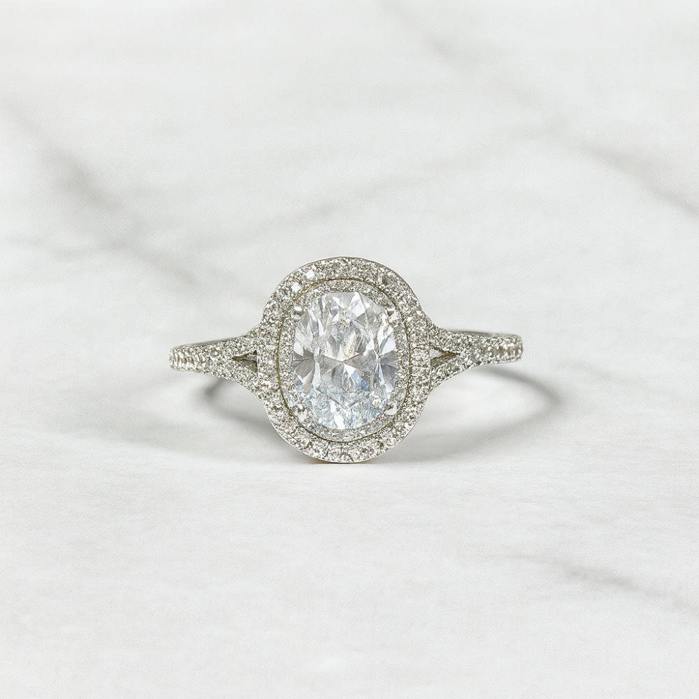 Matilda white engagement ring with moissanite stones front view
