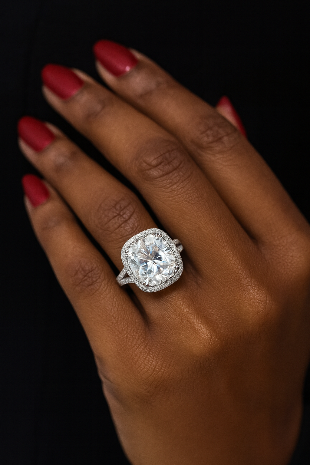 Natalia engagement ring with moissanite stones model view