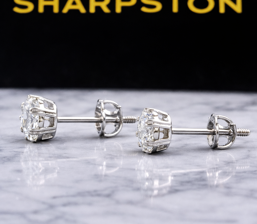 Sol Sterling Silver Earring with Moissanite Stone Side