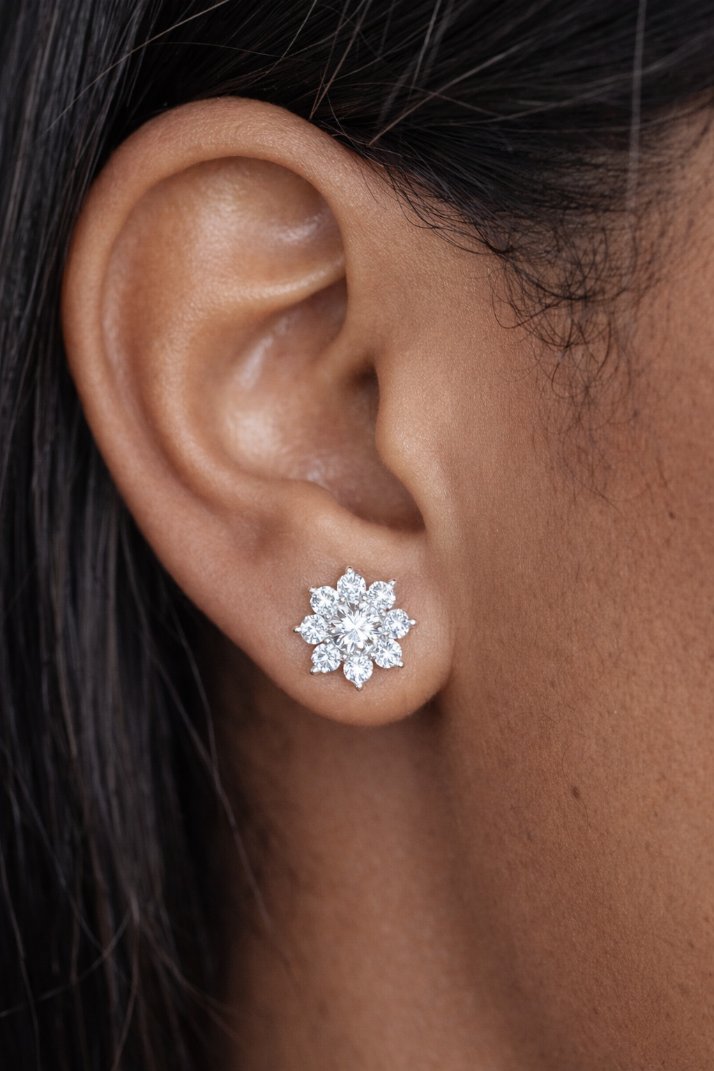 Sunny Side Sterling Silver Earring with Moissanite Stone Model