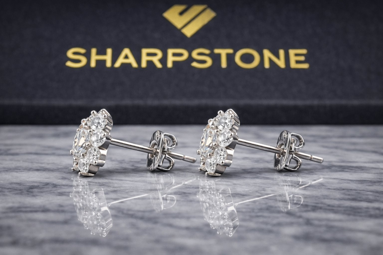 Sunny Side Sterling Silver Earring with Moissanite Stone Side