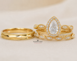 Alexis Gold Trio Set Ring with Moissanite and Diamond Stone