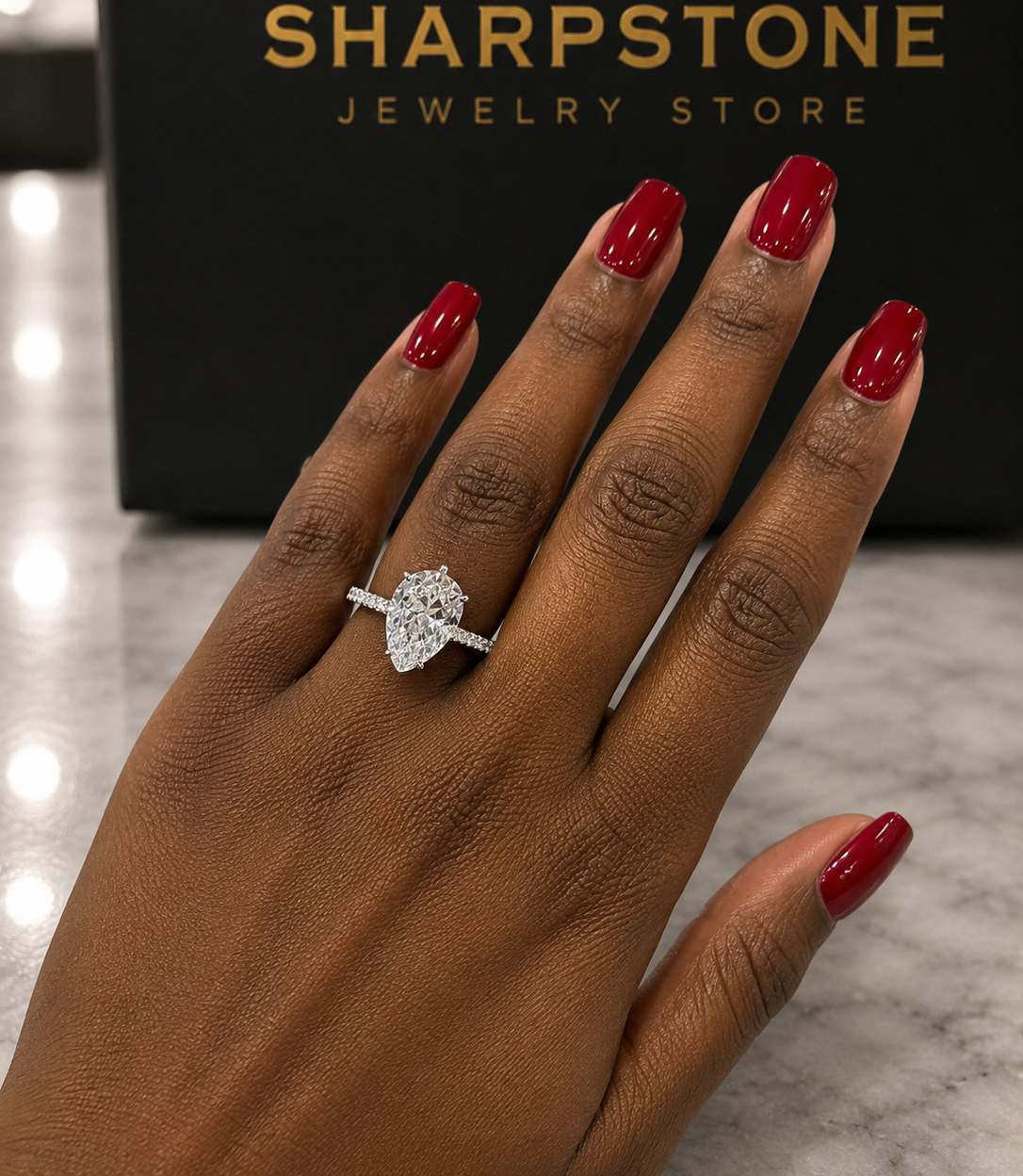 Alia Cathedral Pear Eng Ring Model