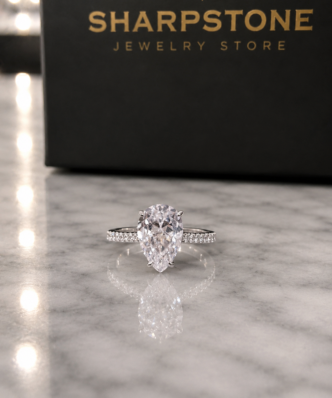 Alia Cathedral Pear Eng Ring