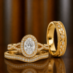 Alix Gold Trio Set Ring with Moissanite and Diamond Stone