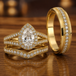Aria Gold Trio Set Ring with Moissanite and Diamond Stone