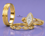 Aster Gold Trio Set Ring with Moissanite and Diamond Stone