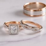 Camille Gold Trio Set Ring with Moissanite and Diamond Stone