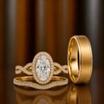 Charlie Gold Trio Set Ring with Moissanite and Diamond Stone