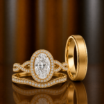 Charlie Gold Trio Set Ring with Moissanite and Diamond Stone