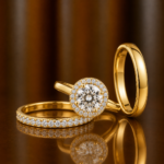 Ciel Gold Trio Set Ring with Moissanite and Diamond Stone