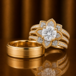 Demi Gold Trio Set Ring with Moissanite and Diamond Stone