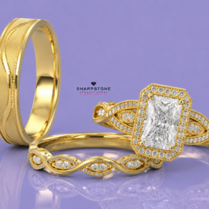 Echo Gold Trio Set Ring with Moissanite and Diamond Stone