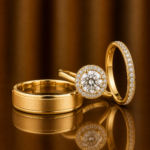 Fiore Gold Trio Set Ring with Moissanite and Diamond Stone