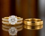 Gio Gold Trio Set Ring with Moissanite and Diamond Stone