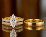 Mar Gold Trio Set Ring with Moissanite and Diamond Stone