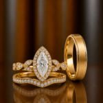 Morgan Gold Trio Set Ring with Moissanite and Diamond Stone