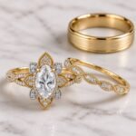 Noa Gold Trio Set Ring with Moissanite and Diamond Stone