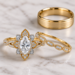 Noa Gold Trio Set Ring with Moissanite and Diamond Stone