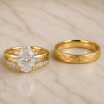Phoenix Gold Trio Set Ring with Moissanite and Diamond Stone
