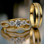 Remy Gold Trio Set Ring with Moissanite and Diamond Stone
