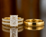 Rio Gold Trio Set Ring with Moissanite and Diamond Stone