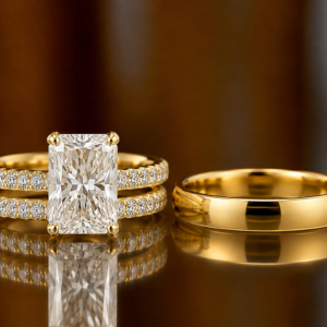 Rio Gold Trio Set Ring with Moissanite and Diamond Stone