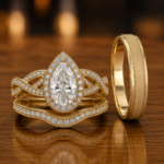 Sacha Gold Trio Set Ring with Moissanite and Diamond Stone