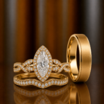 Sole Gold Trio Set Ring with Moissanite and Diamond Stone